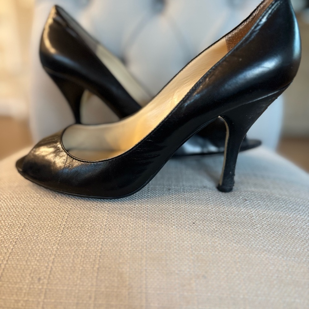 Enzo Angiolini Classic Black Leather Peep Toe Heel